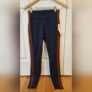 Athleta Leggings Navy Blue with Brown Stripes, XS